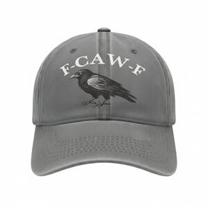 Gray Cotton Ball Cap With Crow